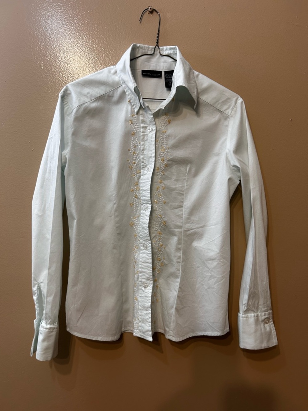 New York & Company Pale Blue Embroidered Button-Up Shirt